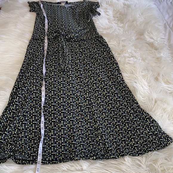 Kupcake green black boat neck short sleeve midi maxi tie front shortsleeve dress - Picture 16 of 17